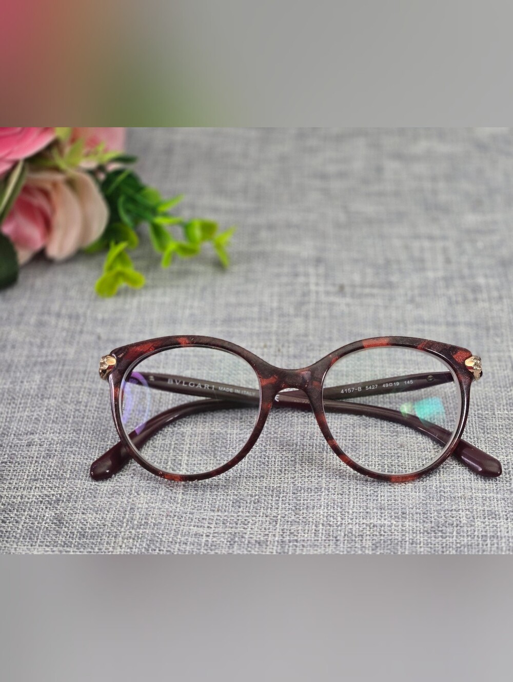 BVLGARI 4157B 5427 Eyeglasses Frame Mamba Rouge Glitter Tortoise Round 49 19 145